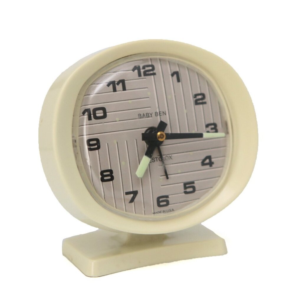 Vintage BABY BEN WestClox Wind UP Alarm Clock MCM Glow in the Dark Arms Analog